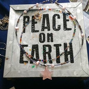 Handmade peach pearl & rose quartz necklace